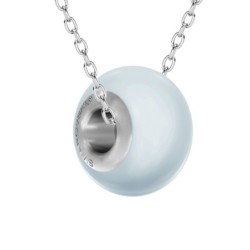 Crystal BeCharmed Pearl Pastel Blue Steel Necklace Embellished with Premium Grade Austrian Crystal Pearl