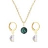 Gold Plated Premium Steel Iridescent Tahitian Crystal Pearl Pendant With White Patina Austria Globe Hoop Earrings Set