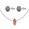 Astral Pink Fortune Bead Premium Steel Necklace With Dark Grey Pearl Earrings Set Embellished with Austrian Crystals