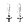 Limited Edition 18K White Gold Plated Luxurious Trendy Black Lining Cross Earrings Embellished with Austrian Crystals