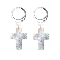 Premium Stainless Steel Hoop White Patina Trendy Cross Crystal Earrings (Made In Japan)