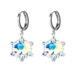 Crystal Aurora Borealis Edelweiss 18K White Gold Plated Hoop Earrings Embellished with Premium Grade Austrian Crystals