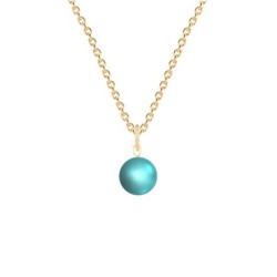 Gold Plated Premium Steel 2023 New Colour Iridescent Light Turquoise 8mm Simply Crystal Pearl Necklace (Made In Japan)