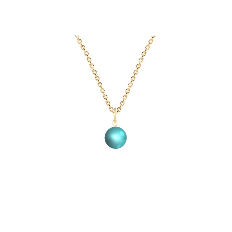 Gold Plated Premium Steel 2023 New Colour Iridescent Light Turquoise 8mm Simply Crystal Pearl Necklace (Made In Japan)