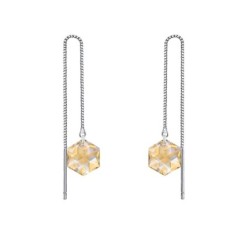 White Gold Plated Hexagon Star Crystal Golden Shadow Thread Dangling Earrings ( Made In Japan )