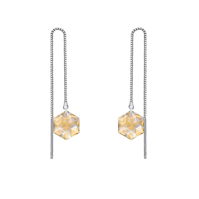 White Gold Plated Hexagon Star Crystal Golden Shadow Thread Dangling Earrings ( Made In Japan )