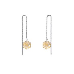 White Gold Plated Hexagon Star Crystal Golden Shadow Thread Dangling Earrings ( Made In Japan )