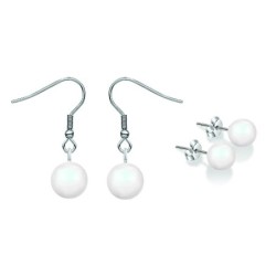 Pearlescent White Crystal Pearl Premium Steel Earrings Set Collection Embellished with Austrian Crystal Pearls