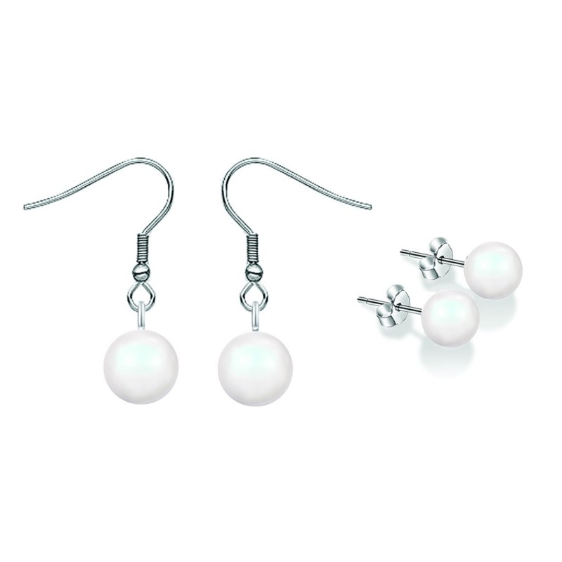 Pearlescent White Crystal Pearl Premium Steel Earrings Set Collection Embellished with Austrian Crystal Pearls