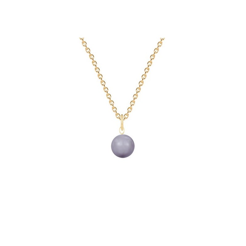 Gold Plated Premium Steel June Birthpearl Mauve 8mm Simply Crystal Pearl Necklace (Made In Japan)