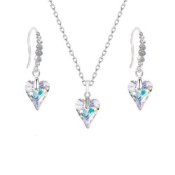 Limited Edition Luxurious Crystal AB Wild Heart Crystal Pendant with Earrings Set Embellished with Austrian Crystals