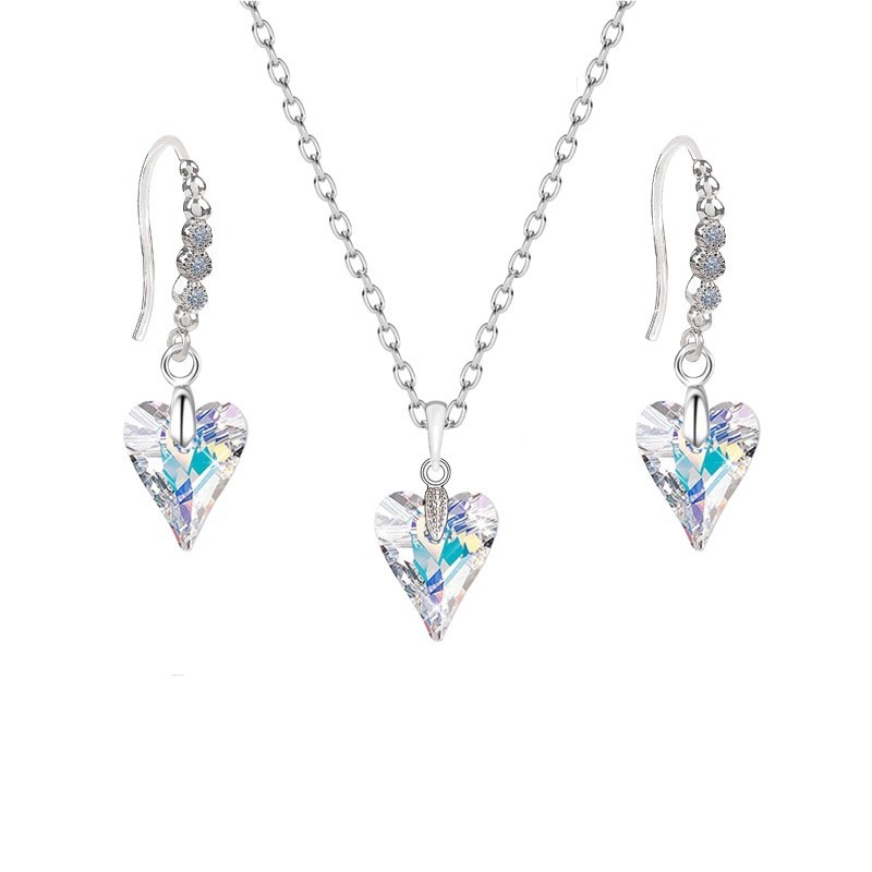 Limited Edition Luxurious Crystal AB Wild Heart Crystal Pendant with Earrings Set Embellished with Austrian Crystals