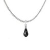 18k White Gold Plated Jet Crystal Teardrop Pendant Ball Chain Necklace Embellished with Austrian Crystal