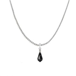 18k White Gold Plated Jet Crystal Teardrop Pendant Ball Chain Necklace Embellished with Austrian Crystal