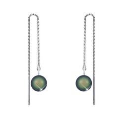 White Gold Plated May Birthpearl Scarabaeus Green Crystal Pearl Thread Dangling Earrings