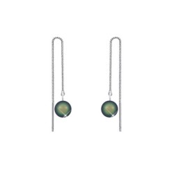 White Gold Plated May Birthpearl Scarabaeus Green Crystal Pearl Thread Dangling Earrings