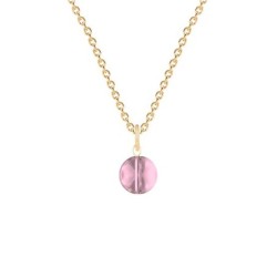 Gold Plated Premium Steel Antique Pink 8mm Globe Pendant Necklace Embellished with Premium Grade Austrian Crystal