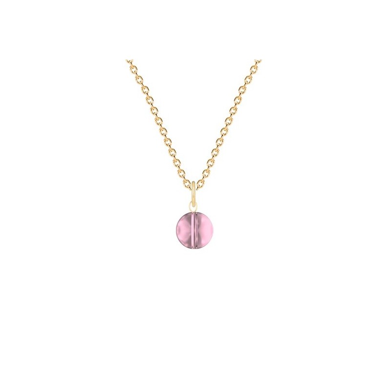 Gold Plated Premium Steel Antique Pink 8mm Globe Pendant Necklace Embellished with Premium Grade Austrian Crystal