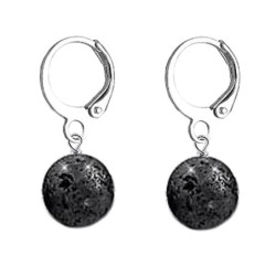 Premium Steel Hoop Natural 10mm Volcano Lava Bead Earrings