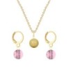 Gold Plated Premium Steel Golden Crystal Pearl Pendant With Antique Pink Austria Globe Hoop Earrings Set