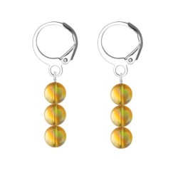 Premium Stainless Steel Hoop Metallic Sunshine Trilogy Globe Crystals Earrings (Made In Japan)