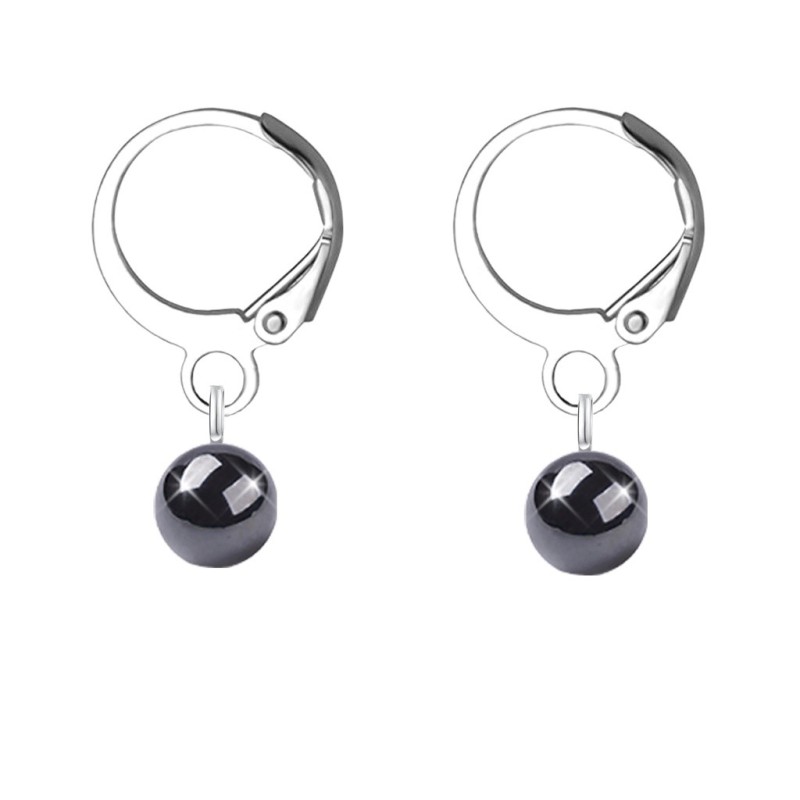 Premium Steel Hoop Natural Hematite Dainty Crystal Earrings