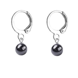 Premium Steel Hoop Natural Hematite Dainty Crystal Earrings