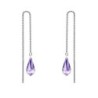 White Gold Plated Tanzanite Teardrop Crystal Thread Dangling Earrings Embellished with Premium Grade Austrian Crystals