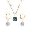 Gold Plated Premium Steel Iridescent Tahitian Crystal Pearl Pendant With Paradise Shine Austria Globe Hoop Earrings Set