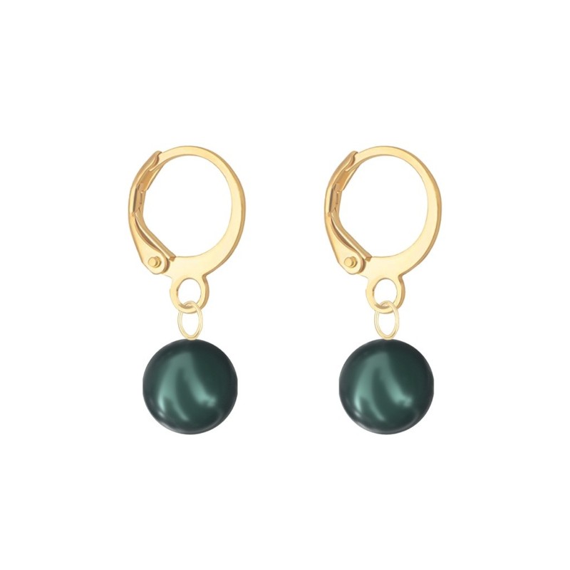 Dec Birthpearl Gold Plated Iridescent Tahitian 8mm Crystal Pearl Hoop Earrings Embellished with Austrian Crystal Pearls