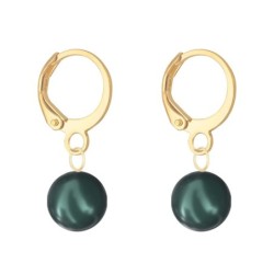 Dec Birthpearl Gold Plated Iridescent Tahitian 8mm Crystal Pearl Hoop Earrings Embellished with Austrian Crystal Pearls