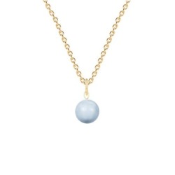 Gold Plated Premium Steel March Birthpearl Light Blue 8mm Simply Crystal Pearl Necklace (Made In Japan)