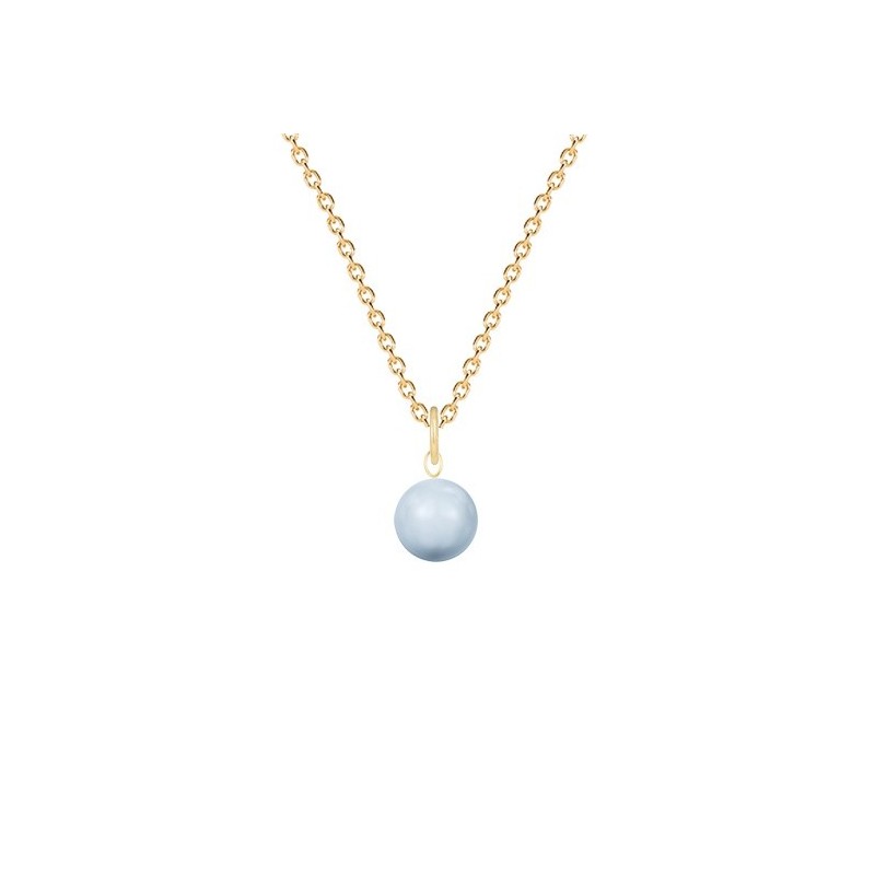 Gold Plated Premium Steel March Birthpearl Light Blue 8mm Simply Crystal Pearl Necklace (Made In Japan)