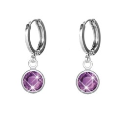 18K White Gold Plated Amethyst Crystal Hoop Earrings Embellished with Premium Grade Austrian Crystals