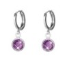 18K White Gold Plated Amethyst Crystal Hoop Earrings Embellished with Premium Grade Austrian Crystals