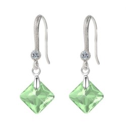 August Birthstone Peridot Princess Cut Premium Austrian Crystal 18K White Gold Plated Elegant Earrings