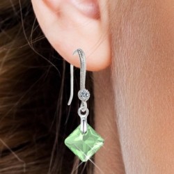 August Birthstone Peridot Princess Cut Premium Austrian Crystal 18K White Gold Plated Elegant Earrings