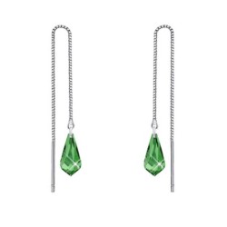 White Gold Plated Peridot Teardrop Crystal Thread Dangling Earrings Embellished with Premium Grade Austrian Crystals