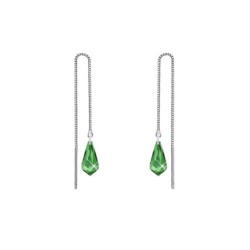 White Gold Plated Peridot Teardrop Crystal Thread Dangling Earrings Embellished with Premium Grade Austrian Crystals