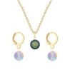 Gold Plated Premium Steel Scarabaeus Green Crystal Pearl Pendant With Paradise Shine Austria Globe Hoop Earrings Set