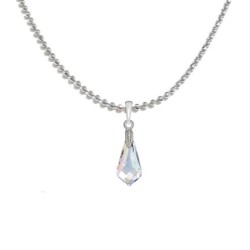 18k White Gold Plated AB Crystal Teardrop Pendant Ball Chain Necklace Embellished with Austrian Crystal