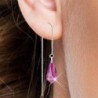 White Gold Plated Fuchsia Teardrop Crystal Thread Dangling Earrings Embellished with Premium Grade Austrian Crystals