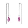 White Gold Plated Fuchsia Teardrop Crystal Thread Dangling Earrings Embellished with Premium Grade Austrian Crystals