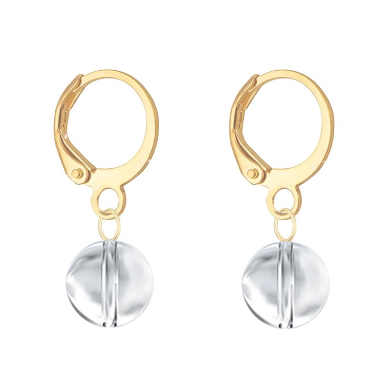 18K Gold Plated Translucent Clear 8mm Crystal Globe Hoop Earrings (Made In Japan)