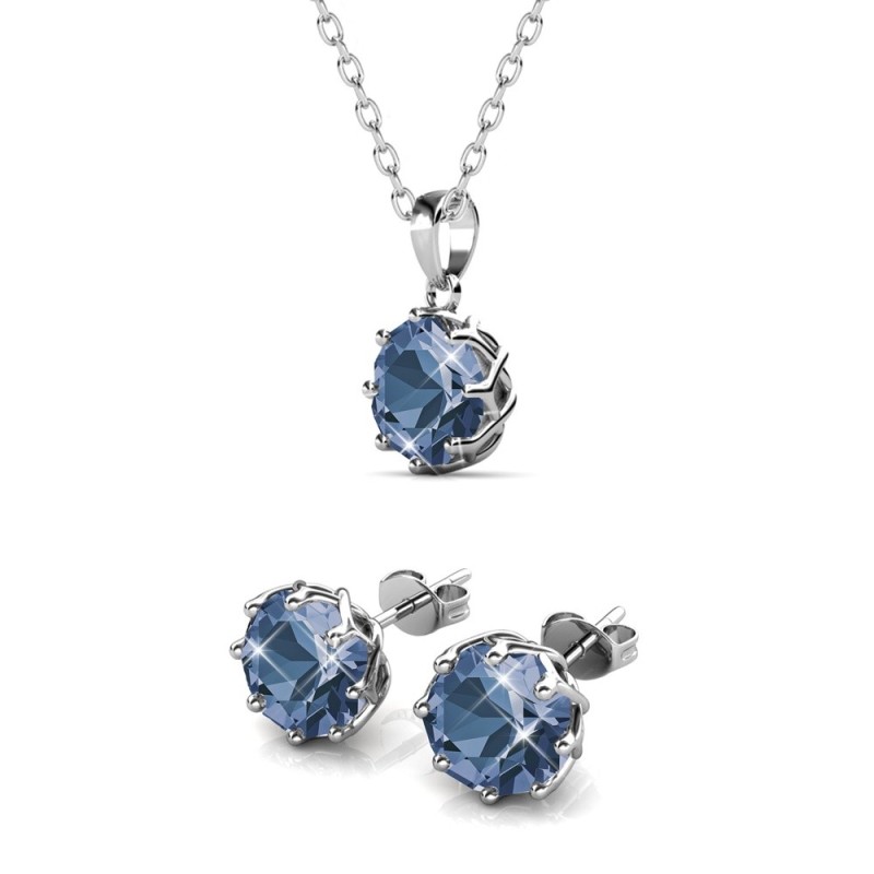 December Birthstone Montana 925 Sterling Silver Jewellery Set Embellished with Premium Grade Austrian Crystals