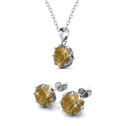 November Birthstone Topaz 925 Sterling Silver Jewellery Set Embellished with Premium Grade Austrian Crystals