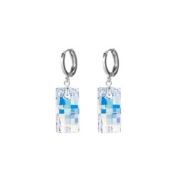 Crystal Aurora Borealis Urban 18K White Gold Plated Hoop Earrings Embellished with Premium Grade Austrian Crystals