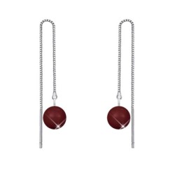 White Gold Plated January Birthpearl Bordeaux Crystal Pearl Thread Dangling Earrings