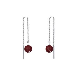 White Gold Plated January Birthpearl Bordeaux Crystal Pearl Thread Dangling Earrings