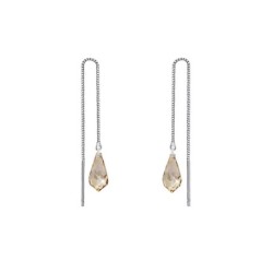 White Gold Plated Golden Shadow Teardrop Crystal Thread Dangling Earrings Embellished with Austrian Crystals